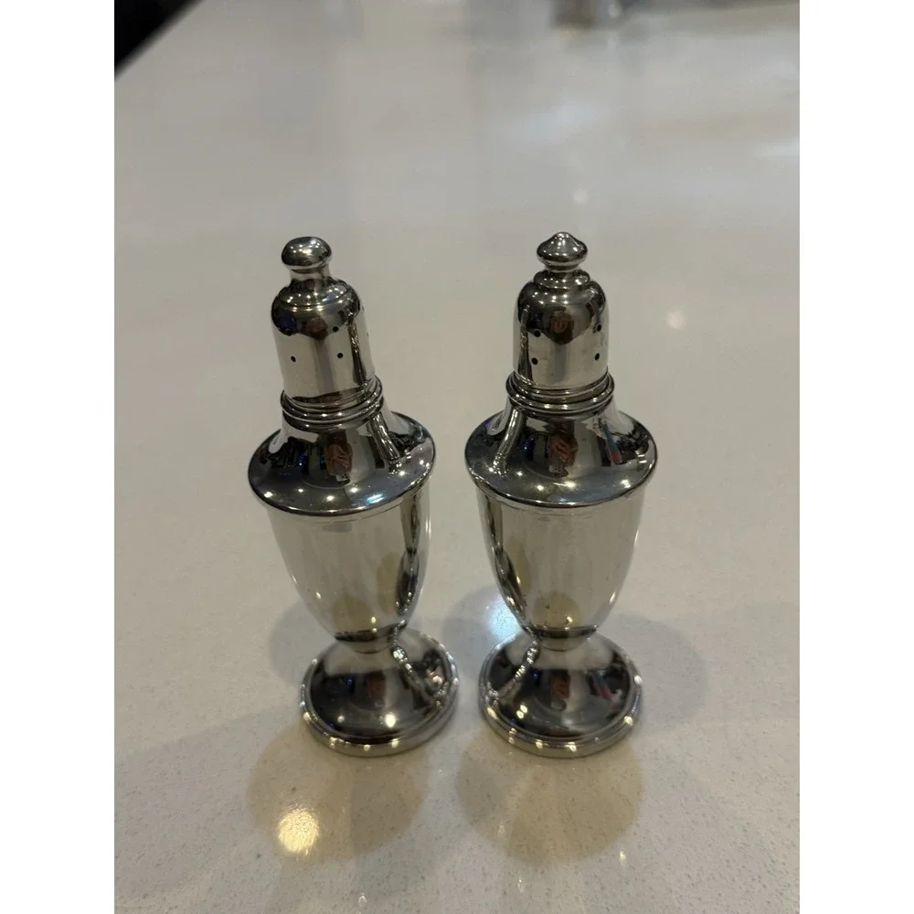 Vintage WEB Pewter Silver Weighted Salt & Pepper Shakers
